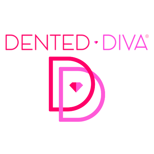 Pink Dented Diva text logo on top of DD overlay
